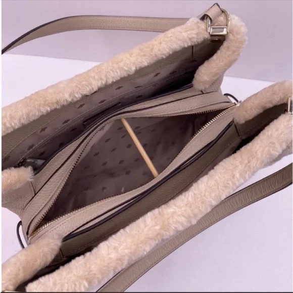 🔥 Kate Spade Leila Medium Triple Compartment Shoulder Bag Faux Shearling New
